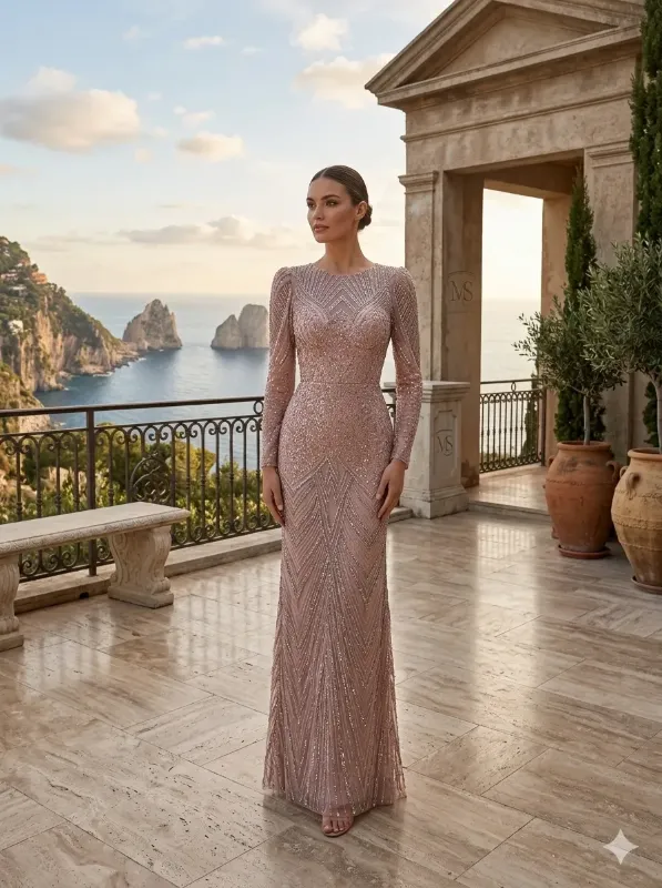 Nude soirée gown