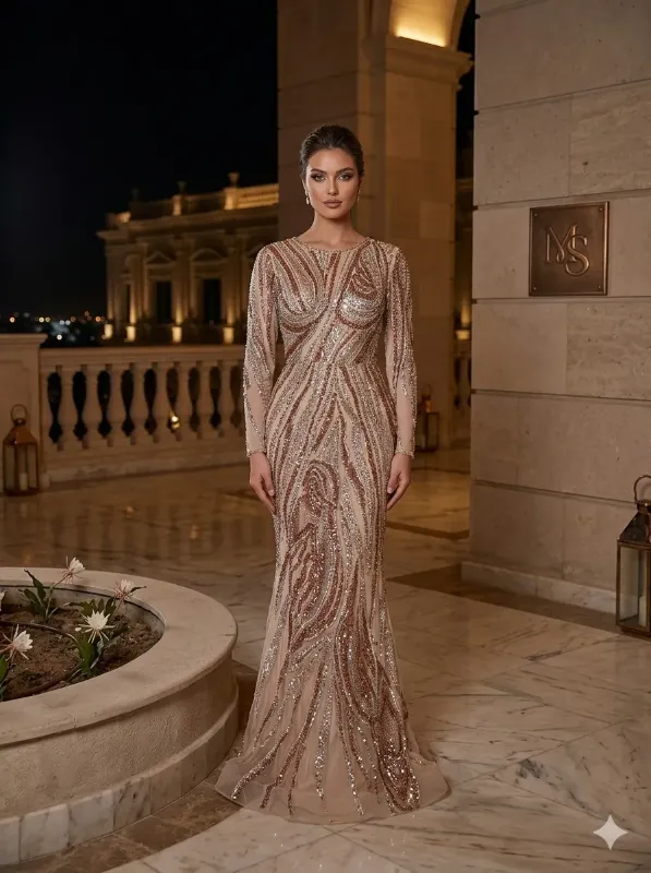 Nude soirée gown
