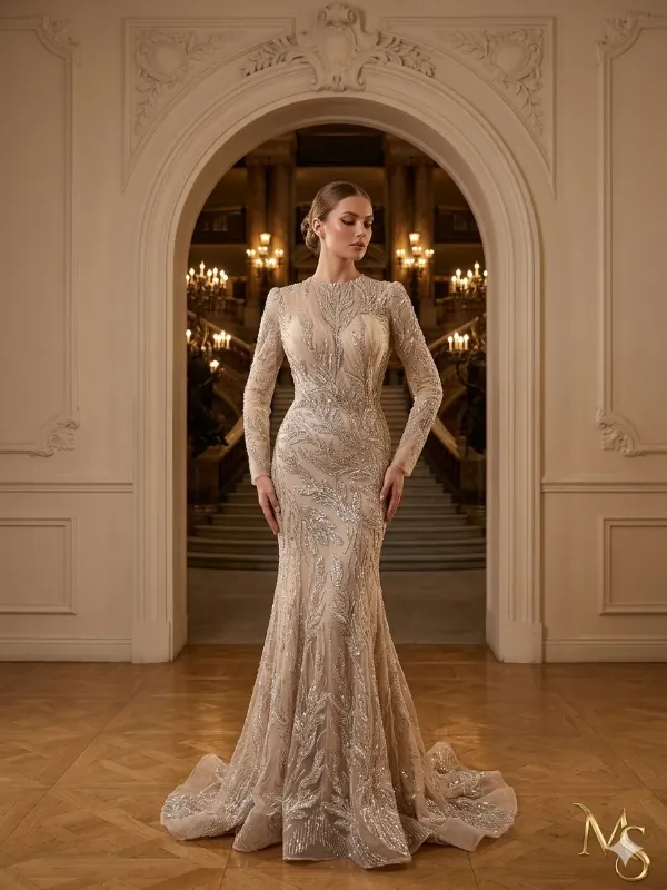 Nude soirée gown