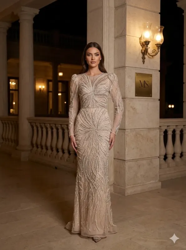 Nude soirée gown