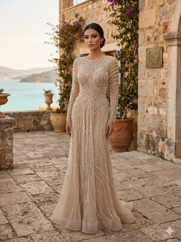 Nude soirée gown