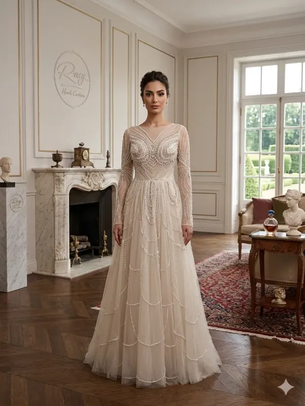 Nude soirée gown