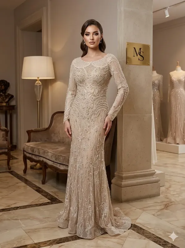 Nude soirée gown