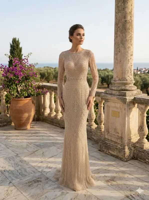Nude soirée gown