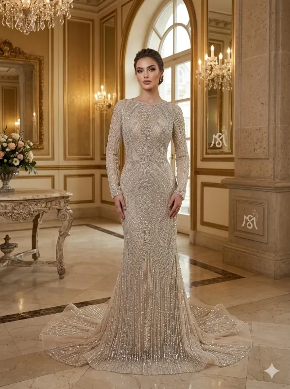 Nude soirée gown
