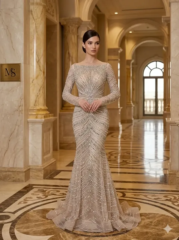 Nude soirée gown