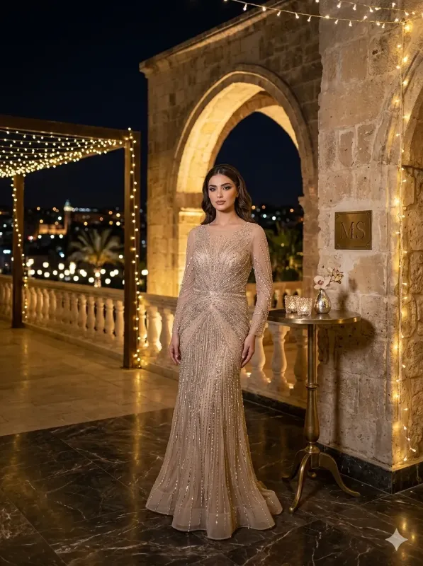 Nude soirée gown