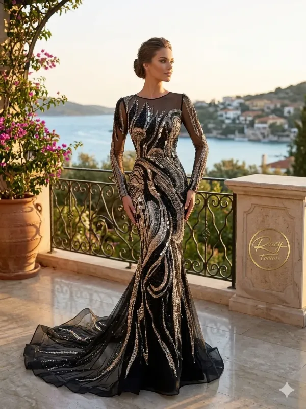 Grey soirée gown