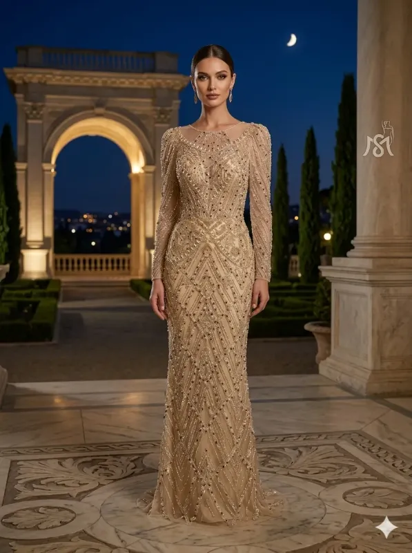 Nude soirée gown