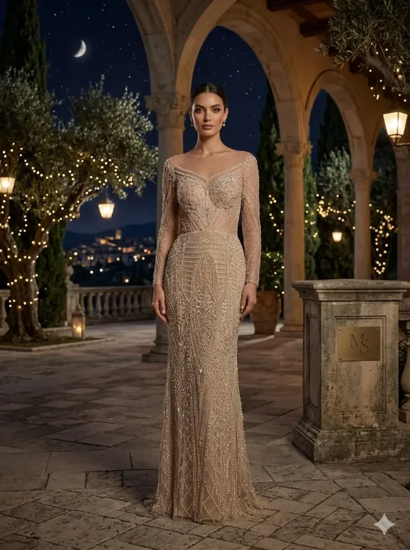 Nude soirée gown