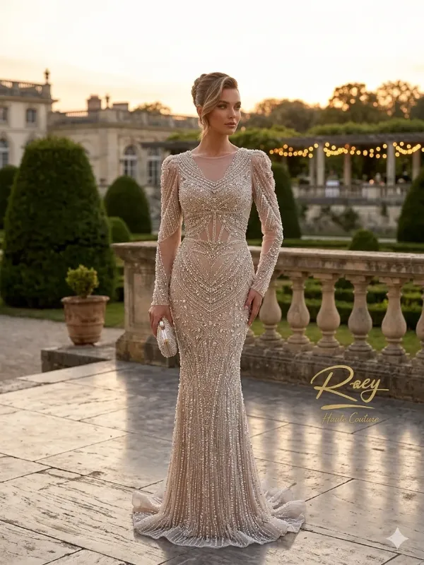 Nude soirée gown