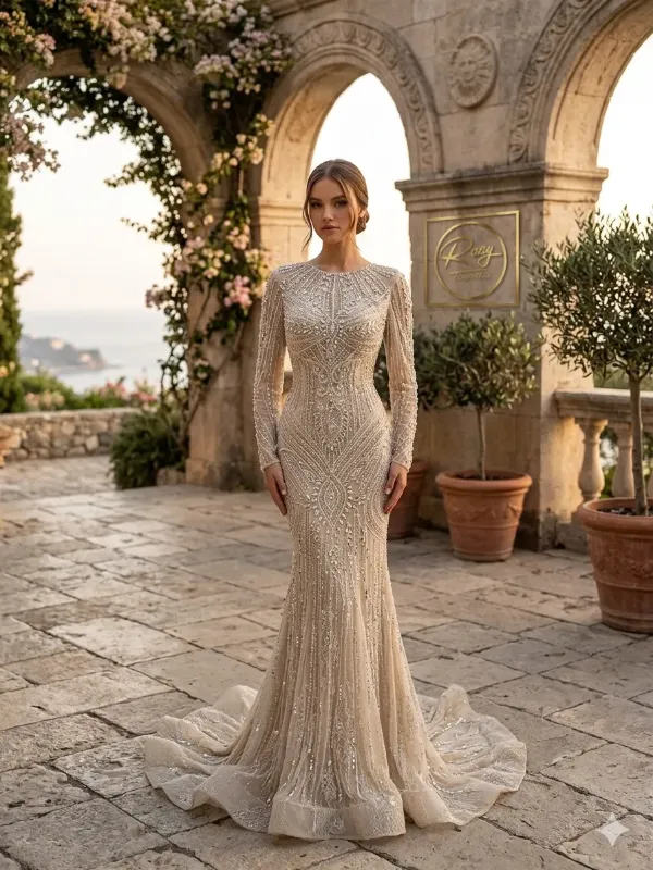 Nude soirée gown