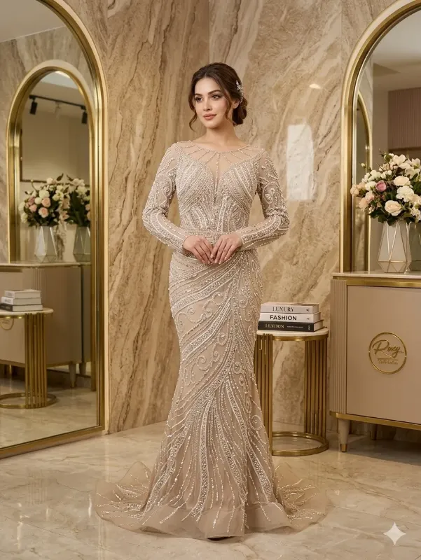 Nude soirée gown