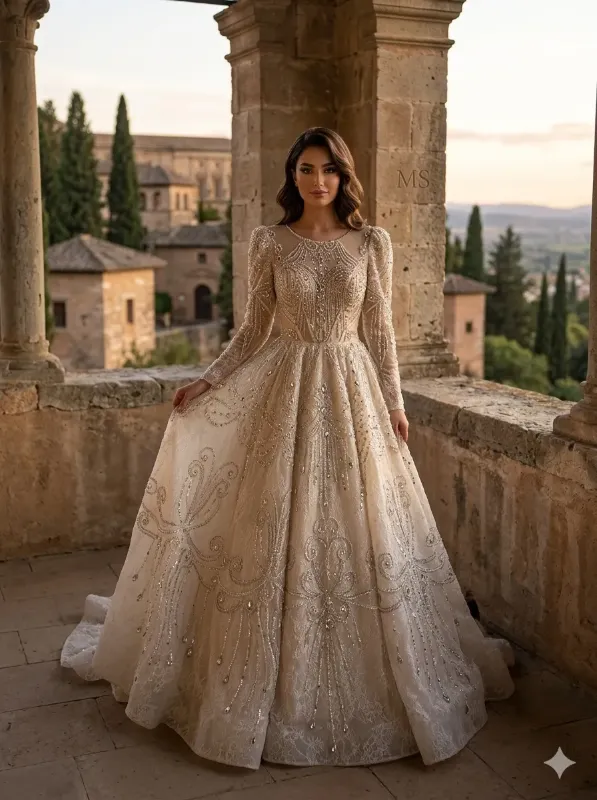 Nude soirée gown