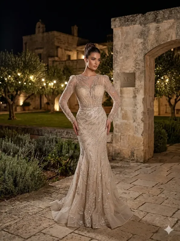 Nude soirée gown