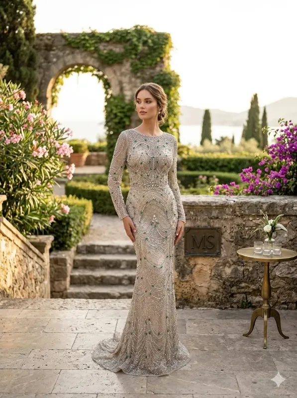 Nude soirée gown