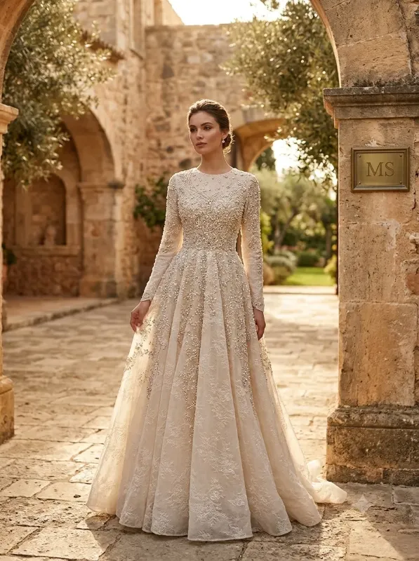 Nude soirée gown