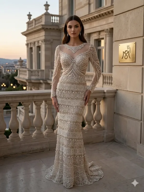 Silver soirée gown