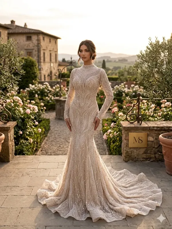 Nude soirée gown