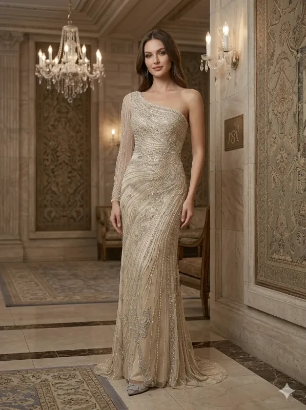Nude soirée gown
