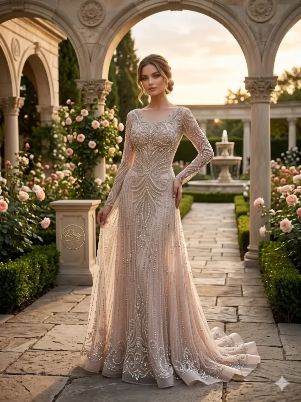 Nude soirée gown