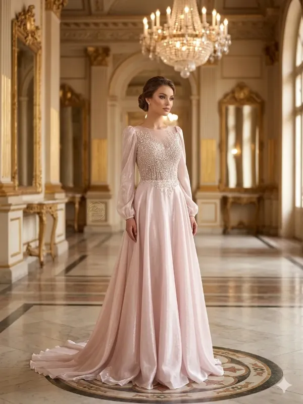 Nude soirée gown