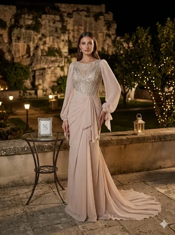 Nude soirée gown