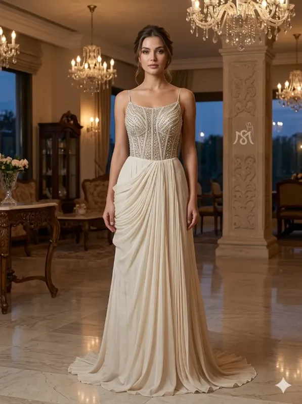 Beige soirée gown