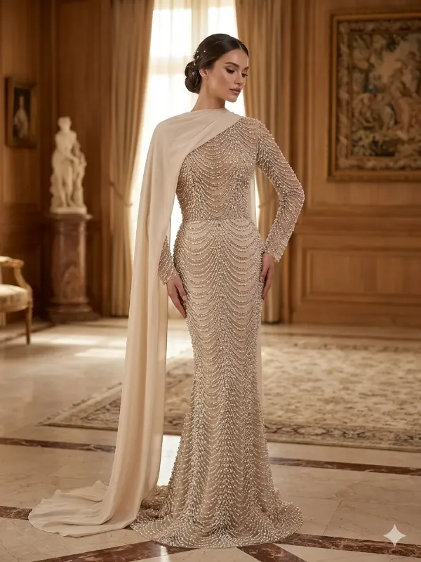 Nude soirée gown