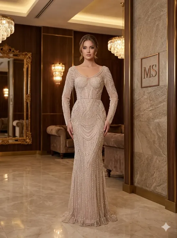 Nude soirée gown