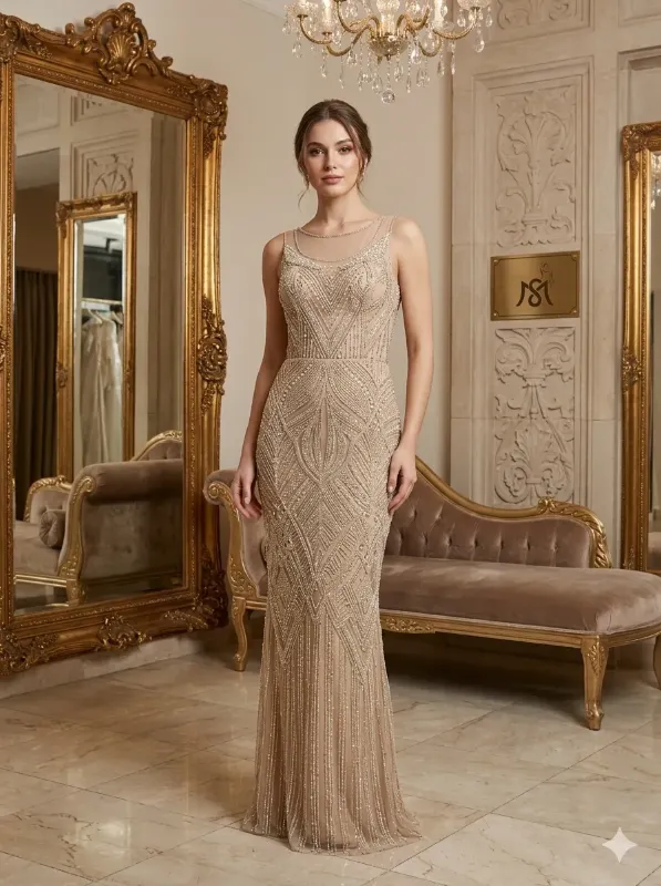 Nude soirée gown