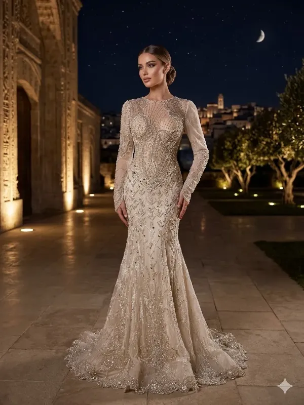 Nude soirée gown