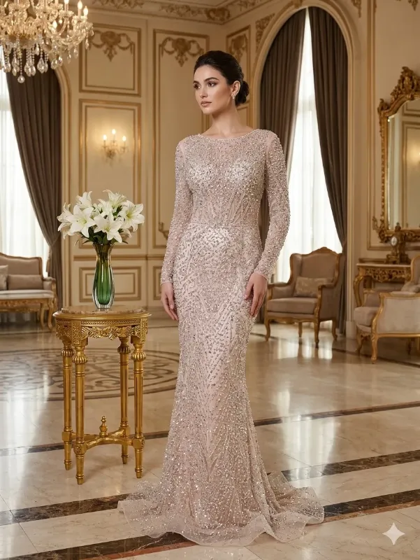 Nude soirée gown