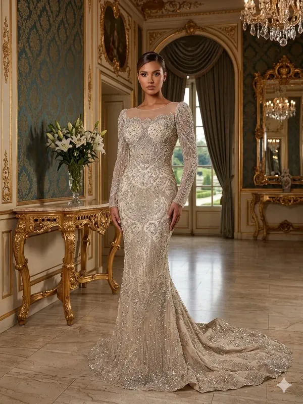 Nude soirée gown