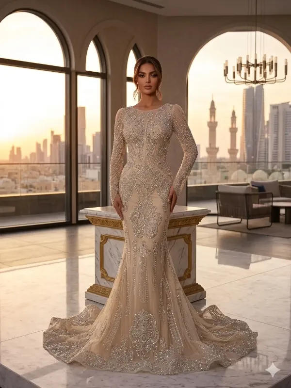 Nude soirée gown
