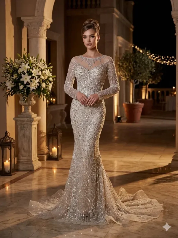 Silver soirée gown