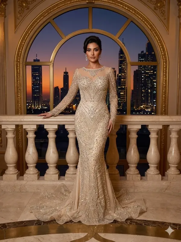 Nude soirée gown