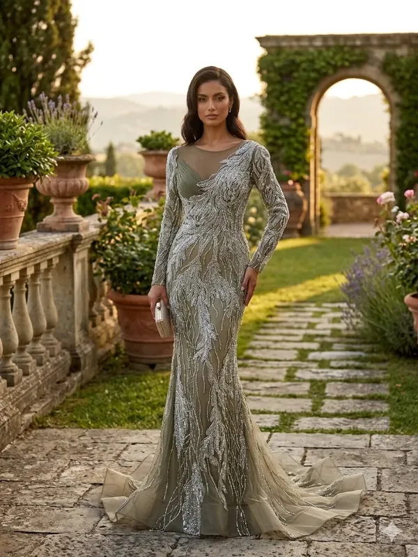 Nude soirée gown
