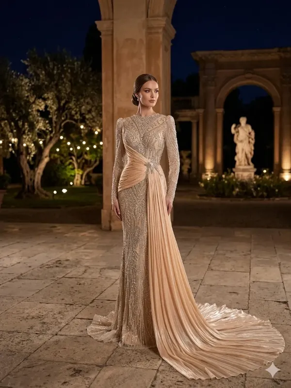 Nude soirée gown