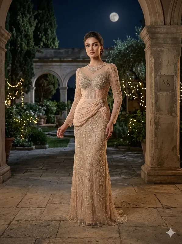 Nude soirée gown