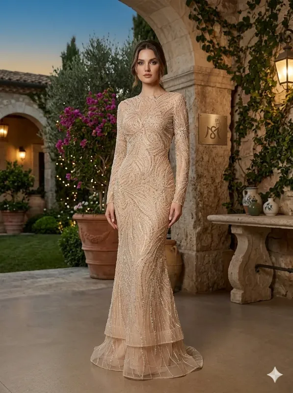 Nude soirée gown