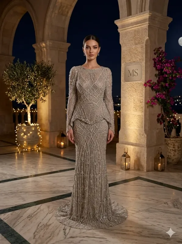 Nude soirée gown