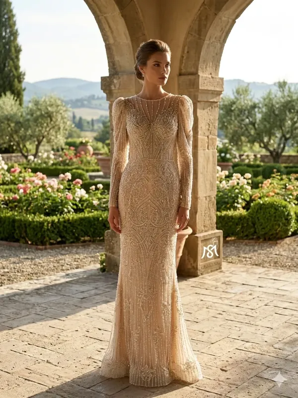 Gold soirée gown