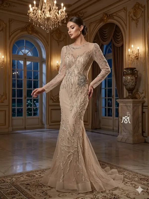Nude soirée gown