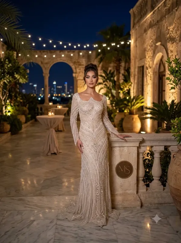 Nude soirée gown