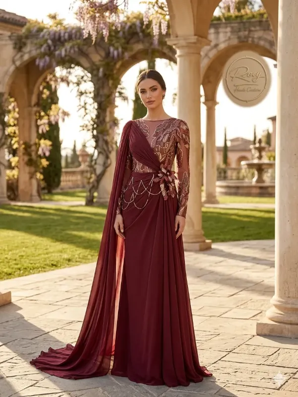 Burgundy soirée gown