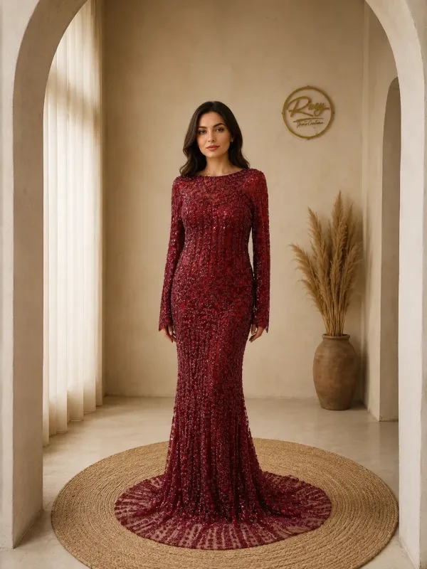 Burgundy soirée gown