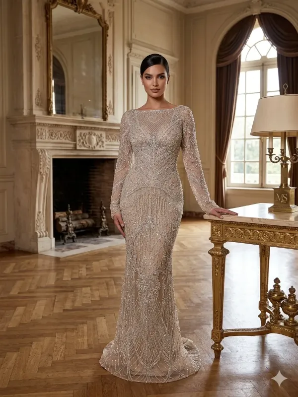Nude soirée gown