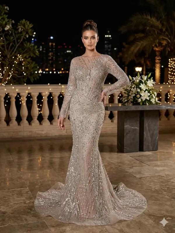 Nude soirée gown