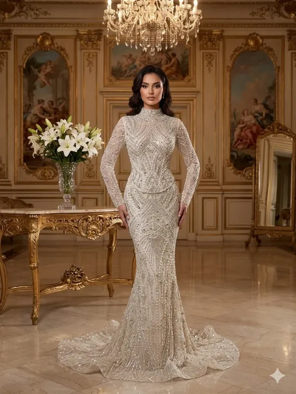 Nude soirée gown